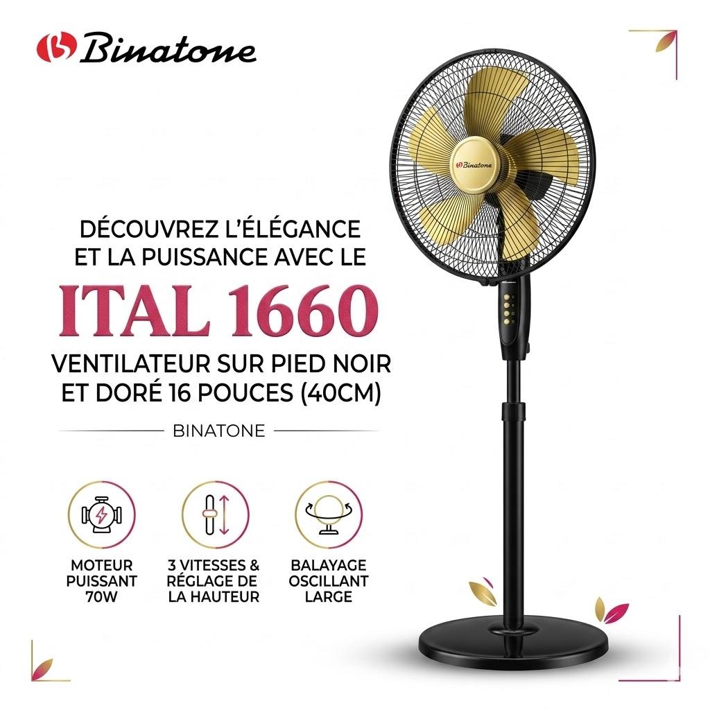 VENTILATEUR BINATONE 16" SUR PIED NOIR DORE V miniature 2