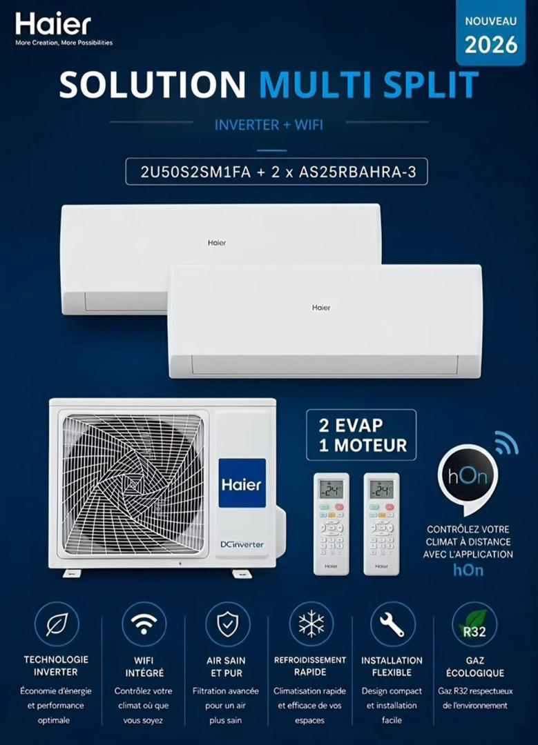 SPLIT HAIER DOUBLE EVAP 12000BTU 1.5CV INVERTER miniature 2